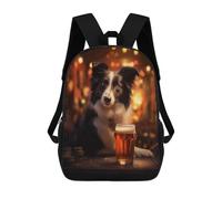 sinyumoney Border Collie Pint of Beer Backpacks Kids School Backpack School Bag 3D Printed School Bag for Boys Elementary And Middle School Students 17inch