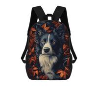 sinyumoney Border Collie Portrait with Autumn Leaves Children's School Backpack Fashion Casual Children's Backpacks 3D Printed School Bags Boy Large Backpack 17inch