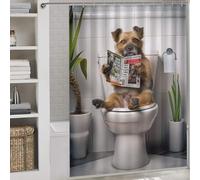 sinyumoney Border Terrier on Toilet Bath Shower Curtains Mildew Fabric Polyester Shower Curtain for Bathroom for Bathroom with Hooks 64.17x70.87Inch（163x180cm）