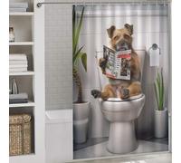 sinyumoney Border Terrier on Toilet with Hooks Waterproof Fabric Bathroom Decor Curtains for Toile Bathroom Dorm 56.30x70.87Inch（143x180cm）