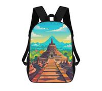 sinyumoney Borobudur Temple Poster Children's Backpacks School Backpack 3D Printed for Kids Travel Rucksacks Book Bags Kids 17inch School Bag
