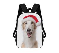 sinyumoney Borzoi Dog with Santa Hat Portrait Rucksack Large Lightweight Casual Backpack for Campus Outdoor Travel Sports 17inch
