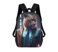 sinyumoney Boss Leopard In Suit Backpacks Children's Backpacks School Bag 3D Printed Children's School Backpack Fashion Travel Backpacks for Kids Elementary Middle School 17inch