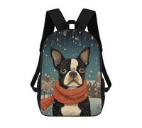 sinyumoney Boston Terrier Art Piece Children's Backpack, 3D Printed School Backpack, Backpack for Boys Girls, Adjustable School Bag for Primary School 17inch