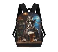 sinyumoney Boston Terrier Beer Dog Kids School Backpack School Bag 3D Printed School Bag for Boys Elementary And Middle School Students 17inch