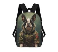 sinyumoney Boston Terrier Camo Jacket Backpack, Children's Backpack, Student School Bag Bookbag Rucksack, 3D Printed School Bag for Boys Girls 17inch