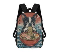 sinyumoney Boston Terrier Eating Ramen School Backpack Business Laptop Rucksack Bag Unisex Casual Daypack for Men, Women & Teenage Boys 17inch