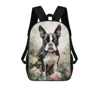 sinyumoney Boston Terrier Flowers Backpack School Fashion Stationery Backpack Waterproof Casual Daypacks for Campus Outdoor Travel Sports 17inch