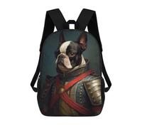 sinyumoney Boston Terrier in Military Attire Backpacks, Kids Backpack Student School Bag 3D Printed Travel Backpacks Fashion Accessory Backpack Children Waterproof School Bags 17inch
