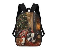 sinyumoney Boston Terrier in Sweater by Fireplace Painting Backpack School Bag Lightweight Airport College Students Back Pack for Men, Women & Teenage Boys 17inch