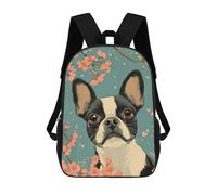 sinyumoney Boston Terrier with Cherry Blossoms Art Boston Terrier Art Backpacks Kids School Backpack Fashion School Bag 3D Printed School Bag for Boys Elementary And Middle School Students 17inch