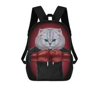 sinyumoney Boxer Cat Boxing Champion Backpack, Children's Backpack, Student School Bag Bookbag Rucksack, 3D Printed School Bag for Boys Girls 17inch