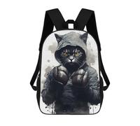 sinyumoney Boxer Cat Boxing Gloves Backpacks Kids 17inch School Backpack School Bag 3D Printed School Bag for Boys Elementary And Middle School Students