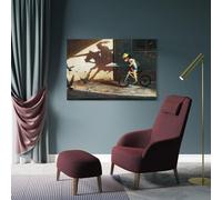 sinyumoney Boy Riding Bicycle Scaring Birds Art Work for Home Walls for Toilet Bathroom Decor Grey Wall Art 08x12inch(20x30cm)