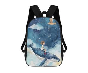 sinyumoney Boy Riding Whale Starry Sky School Bags Lightweight Schoolbag Dayback Bookbag College for Teenage Girls Boys Women Men 17inch
