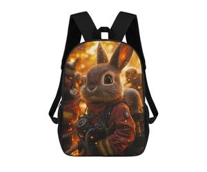 sinyumoney Brave Bunny Firefighter 3D Printed 17inch Kids School Backpack School Bag Fashion Rucksacks for Boys Elementary And Middle School Students