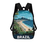 sinyumoney Brazil Beach Scene 3D Printed Children's School Backpack for Kids High Capacity Travel Rucksacks Book Bags Kids School Bag Back Pack 17inch