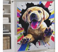sinyumoney Breaking Through Vibrant Puppy Artwork Shower Curtain Waterproof Mould 100% Polyester Fabric Washable Bath Curtains for Shower for Stalls Bathtubs 69.69x70.87Inch（177x180cm）