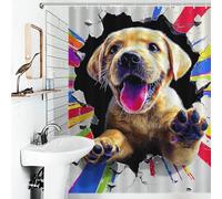 sinyumoney Breaking Through Vibrant Puppy Artwork Shower Curtains Mould Proof 100% Polyester Fabric Washable Decor Bath Curtains for Bathroom Wet Room 53.54x70.87Inch（136x180cm）
