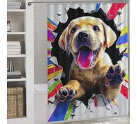 sinyumoney Breaking Through Vibrant Puppy Artwork Shower Curtains Mould Proof Waterproof Cloth Fabric Shower Curtain for Bathroom for Shower Bath Curtain 64.17x70.87Inch（163x180cm）