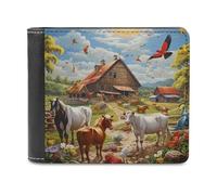 sinyumoney Bright Farm Scene with Animals 3D Print Men's Wallet Bills Credit Cards Leather RFID Wallets Craftsmanship Gifts 11.7cm*9.5cm