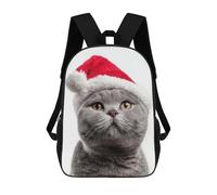 sinyumoney British Shorthair Cat with Santa Hat Portrait Children's School Backpack 3D Printed for Kids Travel Rucksacks Book Bags for Boys Elementary School Students 17inch