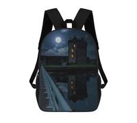 sinyumoney Broughty Ferry Castle Children's Backpack, 3D Printed School Backpack, Backpack for Boys Girls, Adjustable School Bag for Primary School 17inch