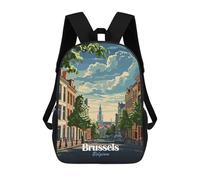 sinyumoney Brussels, Belgium Cityscape Illustration Ronaldo Backpack, Children's Backpack, Student School Bag, Book Bag, 3D Printed School Bag For Boys And Girls, 17inch