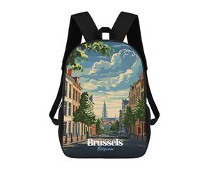 sinyumoney Brussels, Belgium Cityscape Illustration Ronaldo Backpack, Children's Backpack, Student School Bag, Book Bag, 3D Printed School Bag For Boys And Girls, 17inch