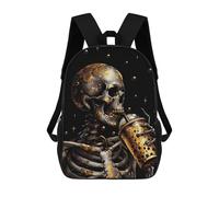 sinyumoney Bubble Tea Skull Backpack School Secondary Causal Travel High School Bags for Boys/Girls/Teenagers 17inch