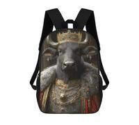 sinyumoney Bull King Portrait Backpacks 3D Printed 17inch Kids School Backpack Outdoor Casual Daypack Casual Travel Bags for Middle School Students