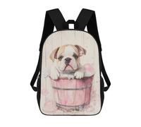 sinyumoney Bulldog Puppy in Pink Tub Children's Backpack, 3D Printed School Backpack, Backpack for Boys Girls, Adjustable School Bag for Primary School 17inch