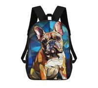 sinyumoney Bulldog Stained Glass Backpack School Bag Large Water Resistant Laptop Backpack for School/Work/Travel 17inch