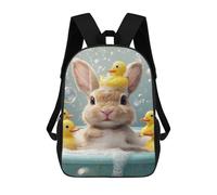 sinyumoney Bunny with Rubber Ducks in Bath Backpacks, Kids Backpack Student School Bag 3D Printed Travel Backpacks Fashion Accessory Backpack Children Waterproof School Bags 17inch