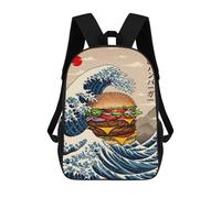 sinyumoney Burger Great Wave 3D Printed 17inch Kids School Backpack School Bag Fashion Rucksacks for Boys Elementary And Middle School Students