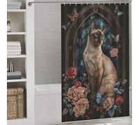 sinyumoney Burmese Bath Shower Curtains Mildew with Hooks Waterproof Fabric Bath Curtains for Shower for Bathroom with Hooks 53.54x70.87Inch（136x180cm）