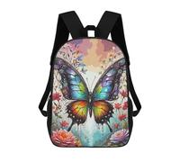 sinyumoney Butterfly Flower Children's Backpack, 17 Inch 3D Printed School Backpack, Backpack Cartoon Adjustable School Bag for Primary School