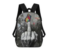 sinyumoney Butterfly on Middle Finger Painting Children's School Backpack Fashion Casual Children's Backpacks 3D Printed School Bags Boy Large Backpack 17inch
