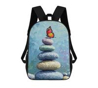 sinyumoney Butterfly on Stacked Stones Painting School Backpack 3D Printed Children's 17inch Backpacks Bag Bookbag for Kids Boy Girl Book Bags Kids School Bag Travel Rucksacks