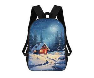 sinyumoney Cabin in Winter at Night Backpack School Bag Daypacks Business Backpack Water Resistant Bookbag for Men/Women 17inch