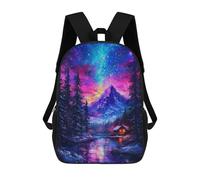 sinyumoney Cabin Under Starry Sky Children's Backpack, 3D Printed School Backpack, Backpack for Boys Girls, Adjustable School Bag for Primary School 17inch