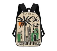 sinyumoney Cairo Illustration with Palm Trees And Buildings Children's 17 Inch School Backpack 3D Printed Cool Knapsack for Kids Travel Rucksacks Book Bags Kids School Bag