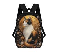 sinyumoney Calico Cat in Floral Golden Aura Backpack School Rucksack Casual Daypacks School Work Travel Bag for Men, Women & Teenage Boys 17inch