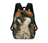 sinyumoney Calico Cat in Flowers Backpacks 3D Printed 17inch Kids School Backpack Outdoor Casual Daypack Casual Travel Bags for Middle School Students