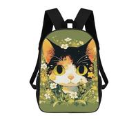 sinyumoney Calico Cat in Flowers Illustration Rucksack Secondary Causal Travel High School Bags for Boys/Girls/Teenagers 17inch