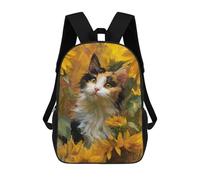 sinyumoney Calico Cat with Sunflowers Backpack School Bag Rucksack Casual Daypacks School Work Travel Bag for Teenage Girls Boys Women Men 17inch