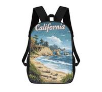 sinyumoney California Beach Coastline Travel Poster Kids School Backpack 17 Inch School Bag 3D Printed School Bag for Boys Elementary And Middle School Students