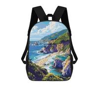 sinyumoney California Coast Pixel School Bag 3D Printed Children's School Backpack Casual Fashion Travel Backpacks for Kids School Students 17inch