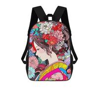 sinyumoney Calm Girl Kimono Flowers School Backpack 3D Printed Children's 17inch Backpacks Bag Bookbag for Kids Boy Girl Book Bags Kids School Bag Travel Rucksacks