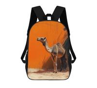 sinyumoney Camel Portrait Against Orange Wall Kids School Backpack 17 Inch School Bag 3D Printed School Bag for Boys Elementary And Middle School Students